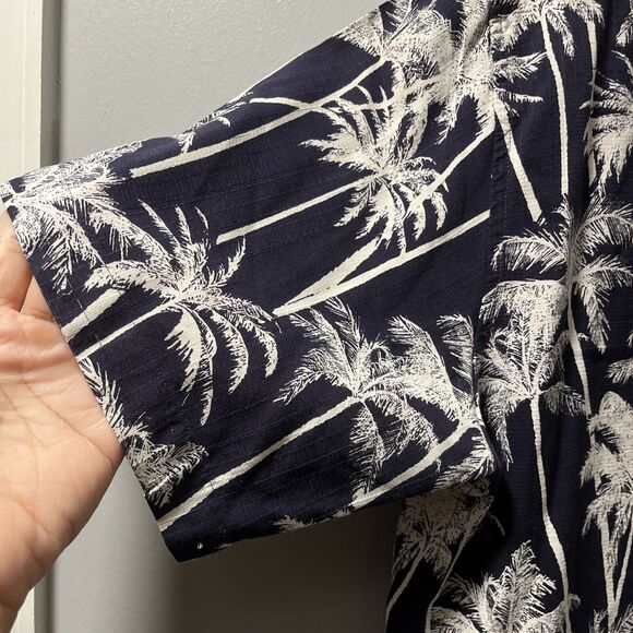 Tori Richards Mens Large Aloha Shirt Palm Trees Navy Blue - Very Excellent Shirt - Picture 6 of 8